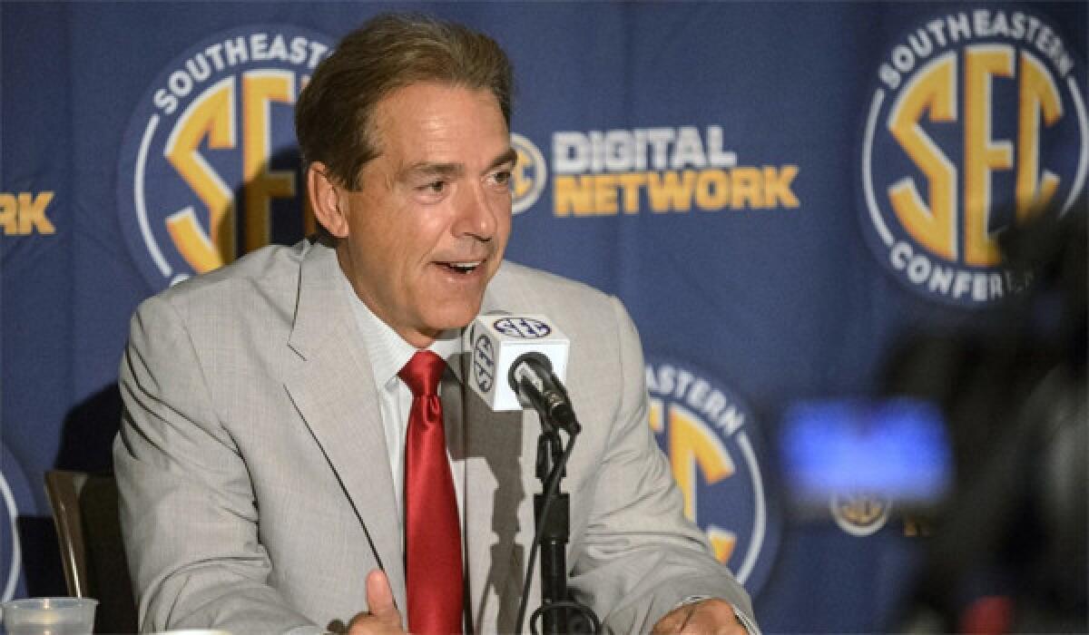 Alabama Coach Nick Saban's team is ranked No. 1 in USA Today's preseason college football poll.