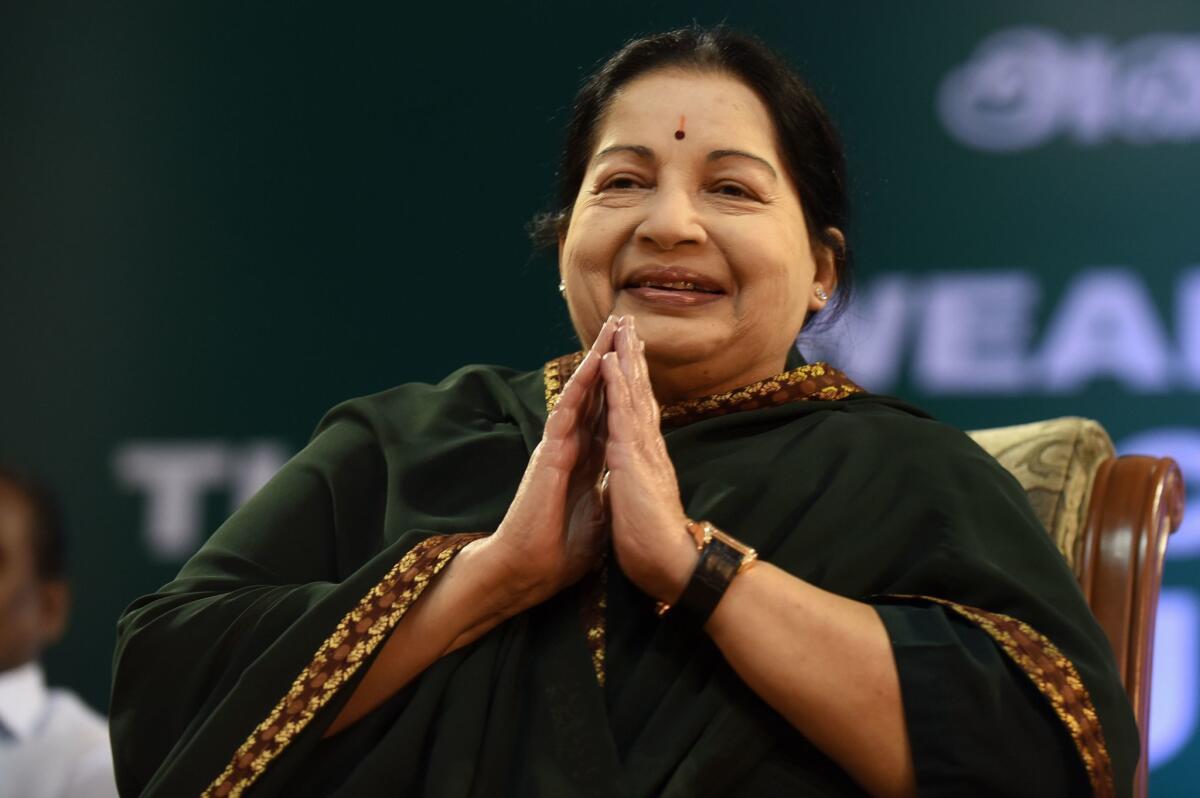 Jayaram Jayalalithaa in May at a swearing-in ceremony.