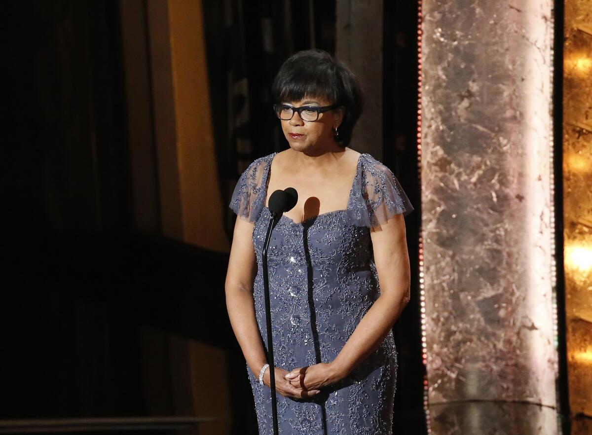 AMPAS president Cheryl Boone Isaacs during the telecast of the 86thAcademy Awards.