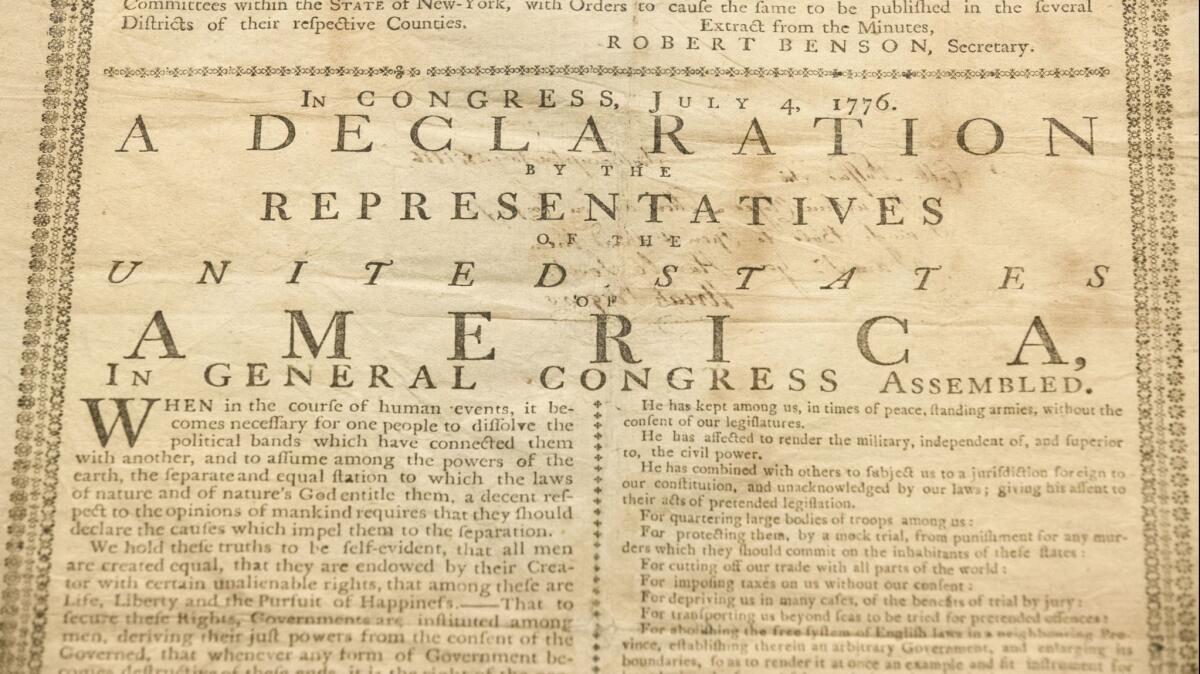 Holly Metcalf Kinyon's 1776 broadside printing of the Declaration of Independence at the Museum of the American Revolution in Philadelphia.