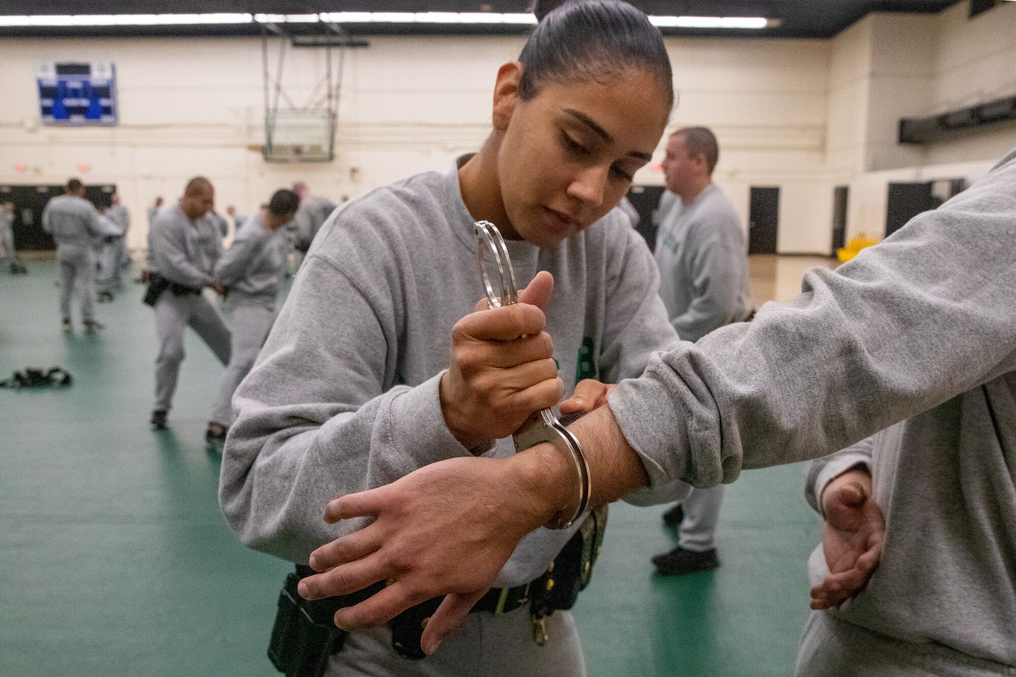 Recruits in Class 464 go through a defensive tactics class at STARS Center in Whittier.