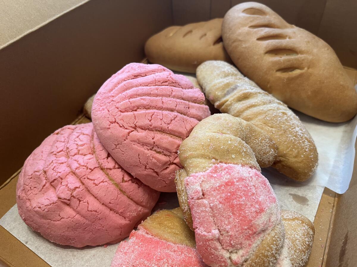 A box of assorted treats from Soy Concha Bakery in Santa Ana