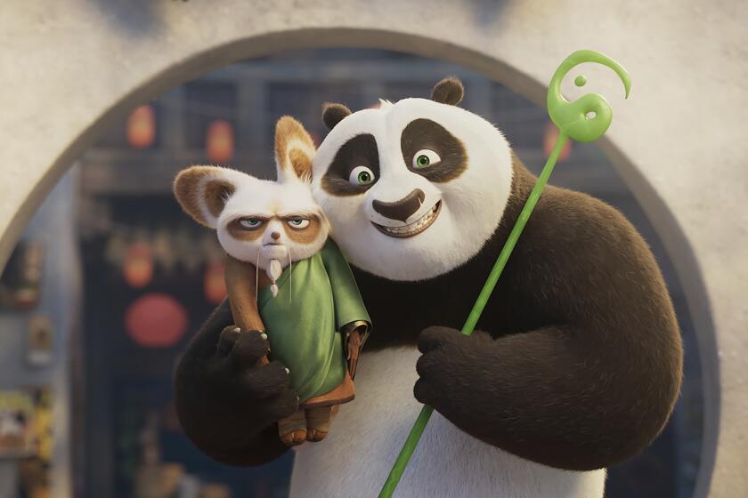 A red panda and Chinees panda in the animated movie "Kung Fu Panda 4."