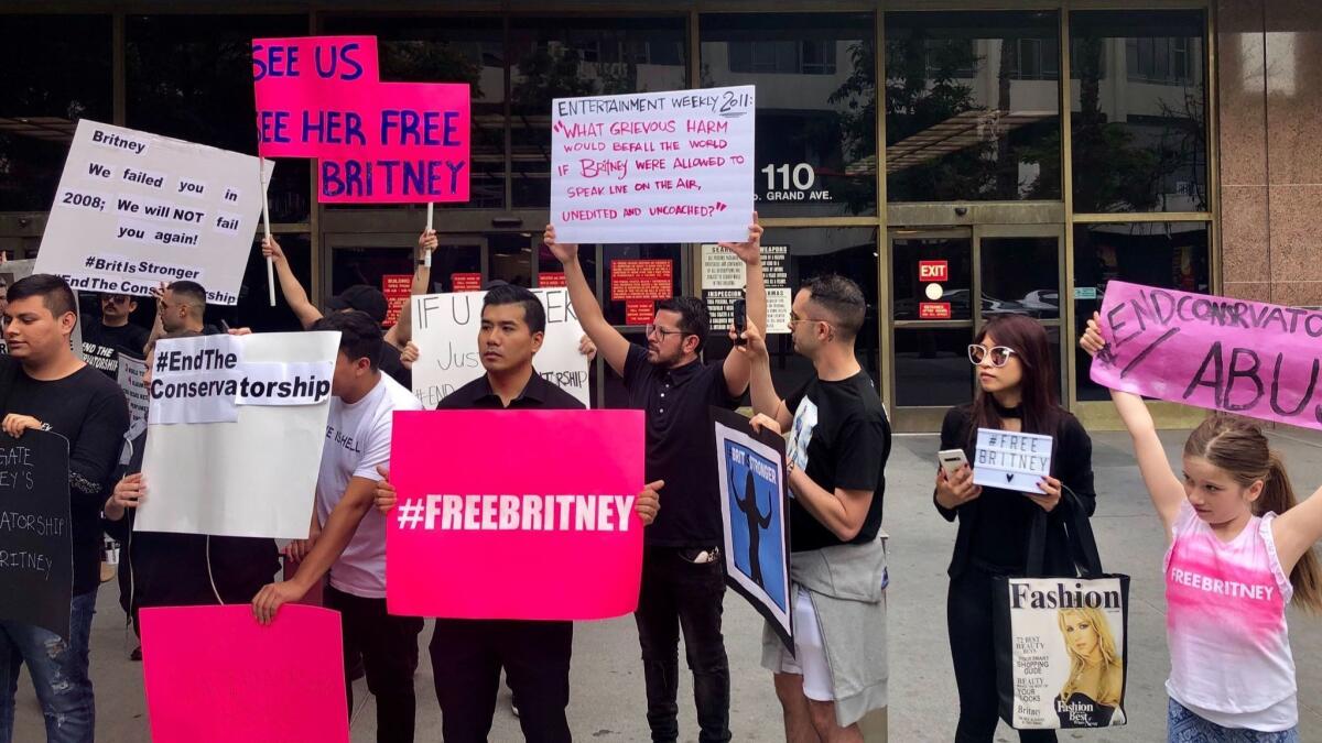 Fans of Britney Spears fans gather outside the Stanley Mosk Courthouse in Los Angeles.