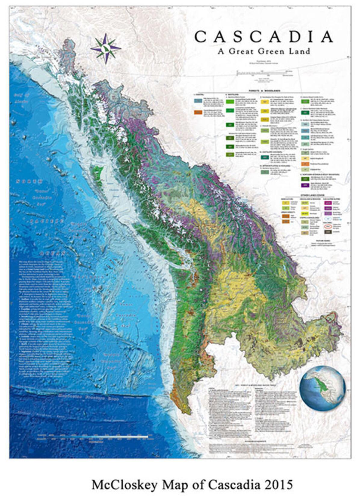 Map of Cascadia by David McCloskey titled “Cascadia A Great Green Land” (cascadia-institute.org)