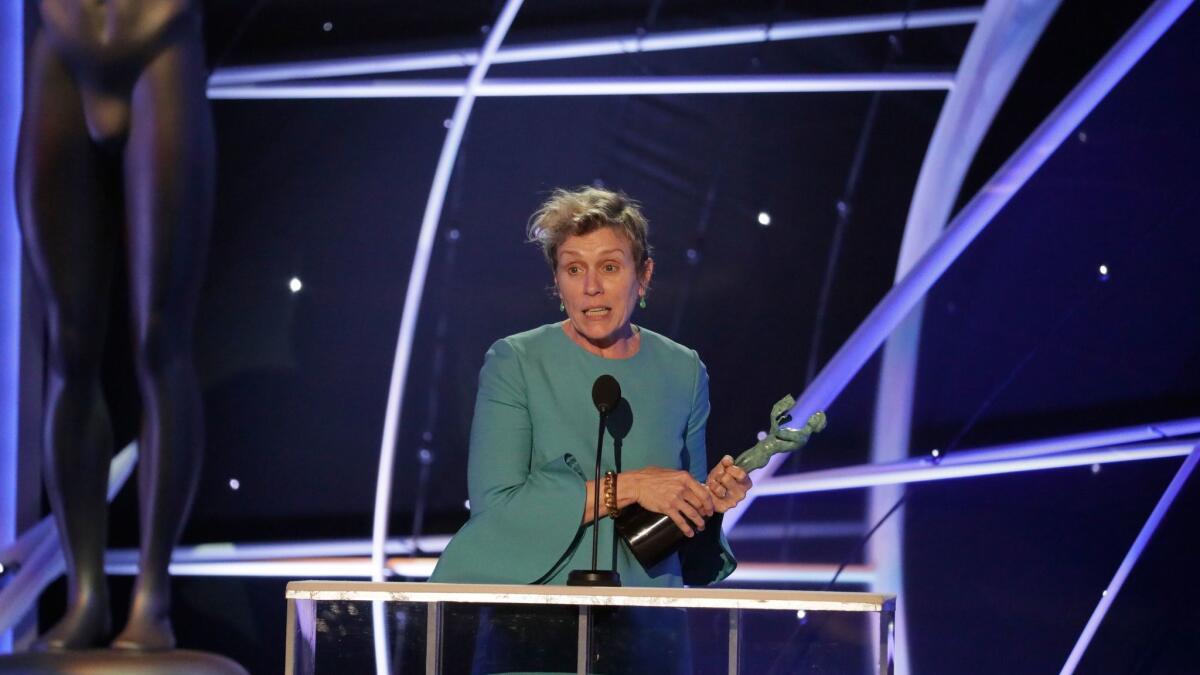 Frances McDormand, winner of the SAG Award for her role in "Three Billboards Outside of Ebbing, Missouri."