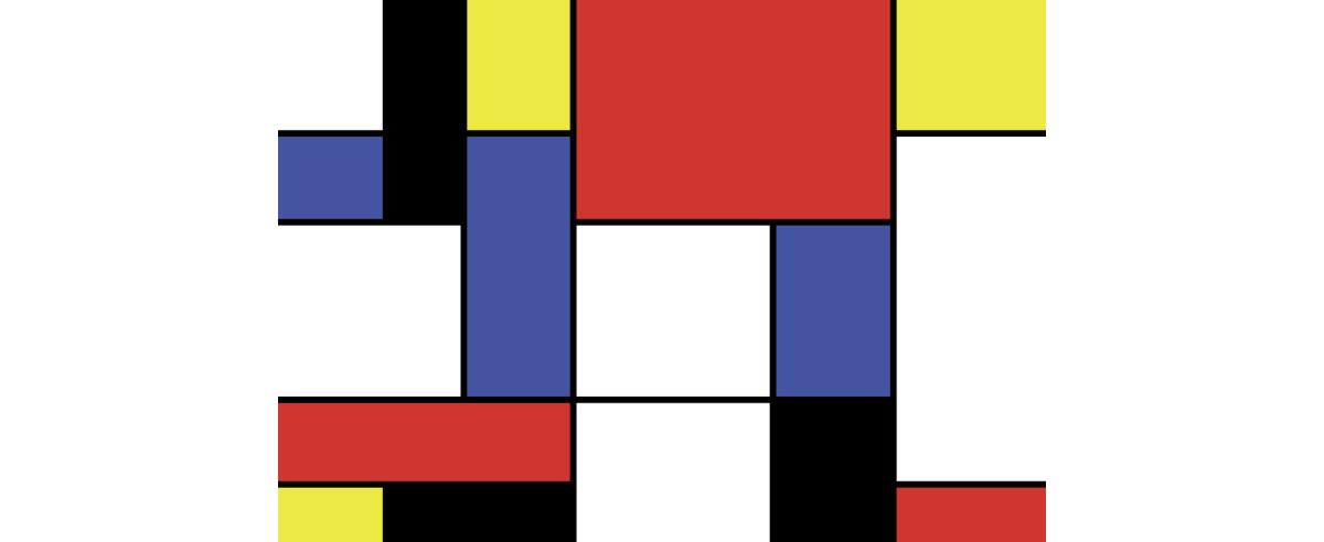 An abstract geometric, colorful, Modrian-style pattern