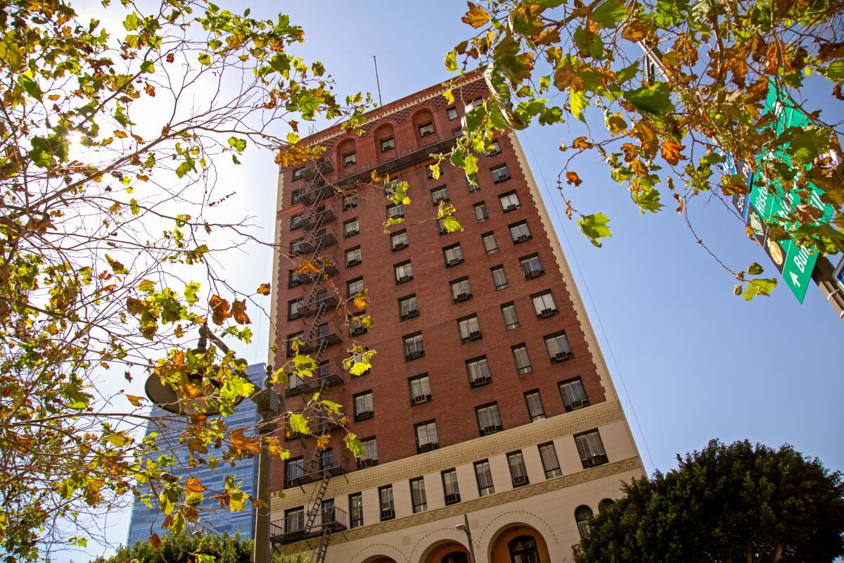 The towering building of Hotel Figueroa. 