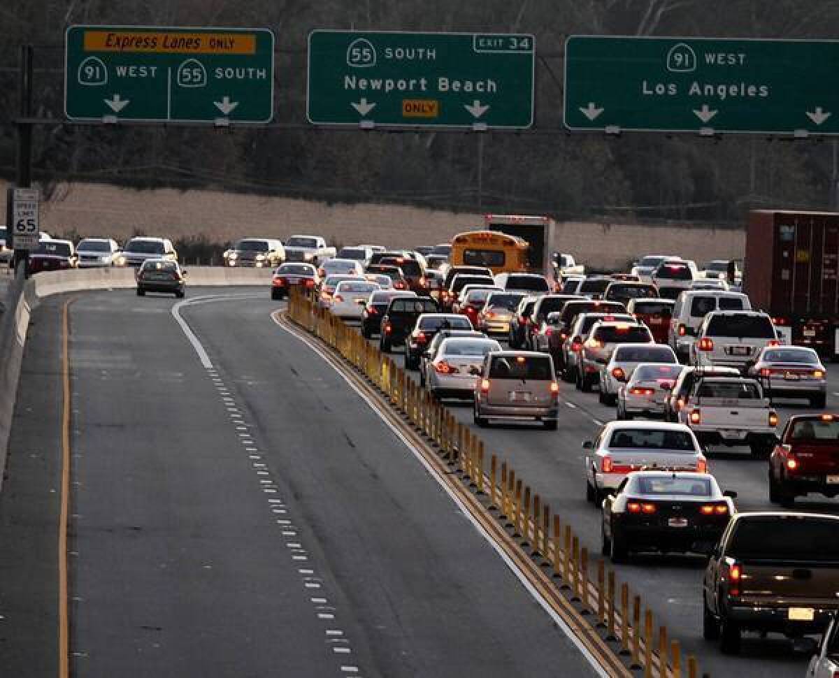 Some of Orange County's toll roads have struggled to attract drivers. Above, the Express Lanes on the westbound 91 Freeway.