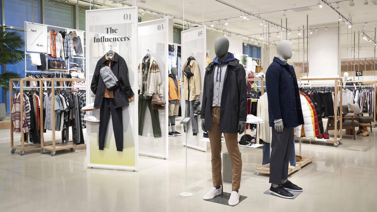 Clothing is on display at a store.