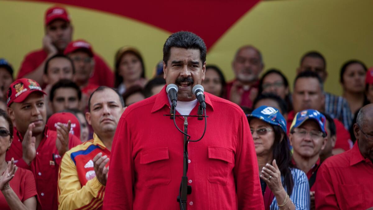 President Nicolas Maduro speaks during a political rally Oct. 25 in Caracas, Venezuela.