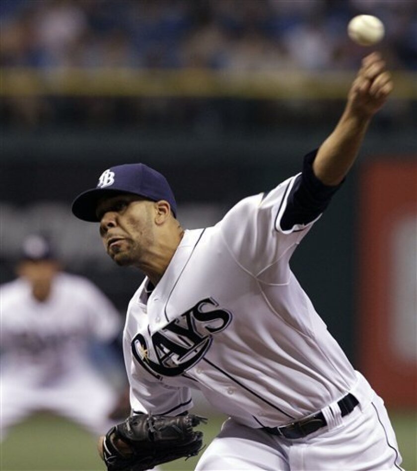 Tampa Bay Rays starter David Price delivers a first-inning pitch to the Toronto Blue Jays during a baseball game Wednesday, Sept. 1, 2010, in St. Petersburg, Fla. (AP Photo/Chris O'Meara)