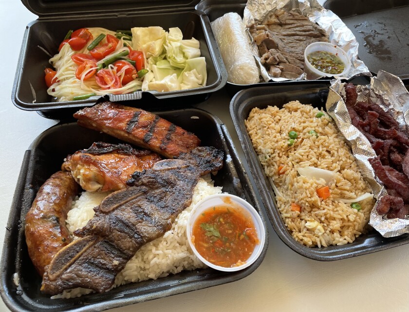 Barbecue offerings at Kra-Z-Kai’s Laotian Barbeque in Stanton.