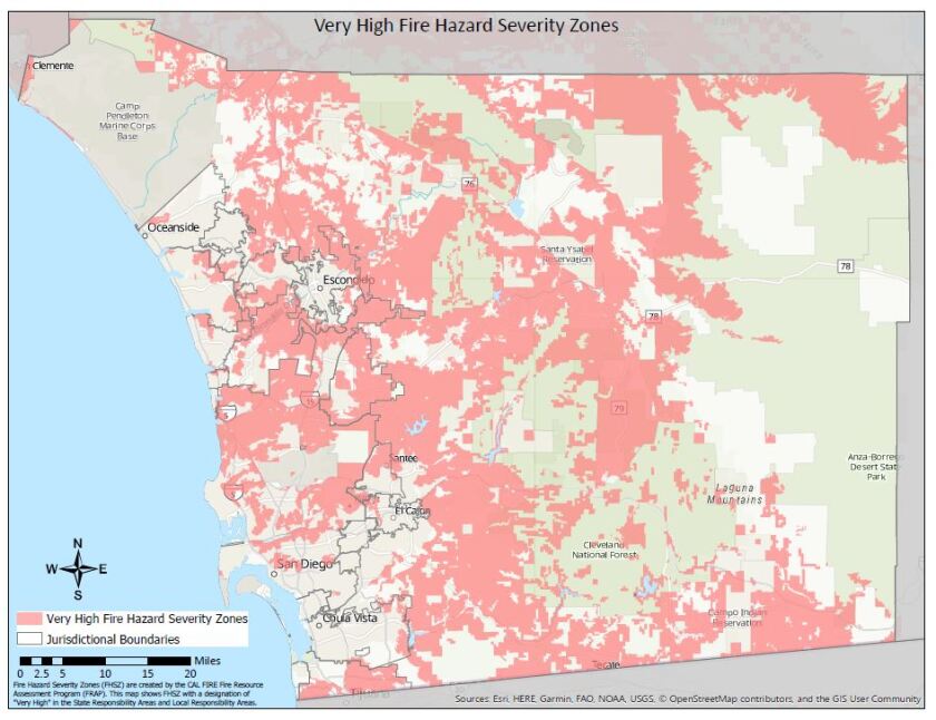 Fire Map San Diego County to mail disaster plans to severe fire risk areas   Ramona 