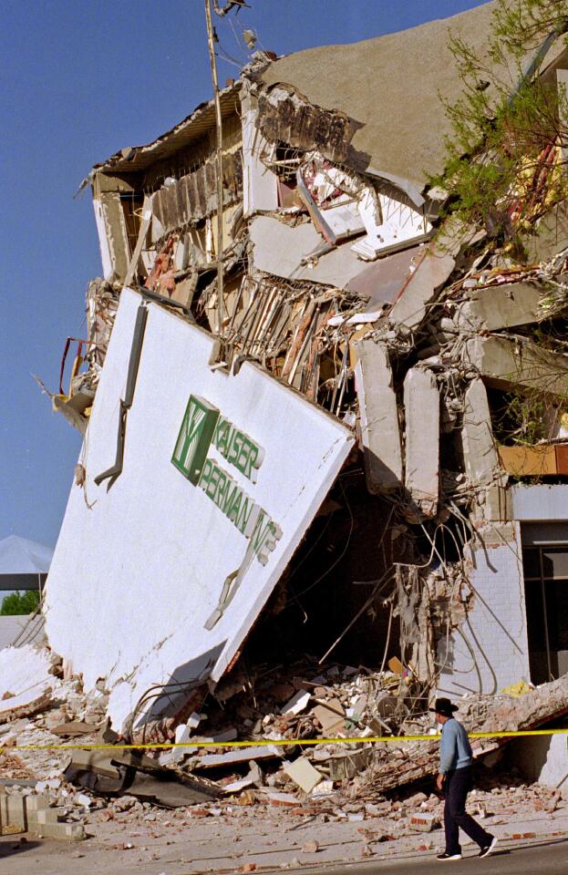 Both ends of this medical administration building collapsed, and the second floor pancaked.