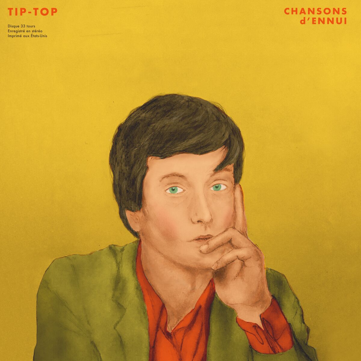 An album cover illustration of a man on a yellow background