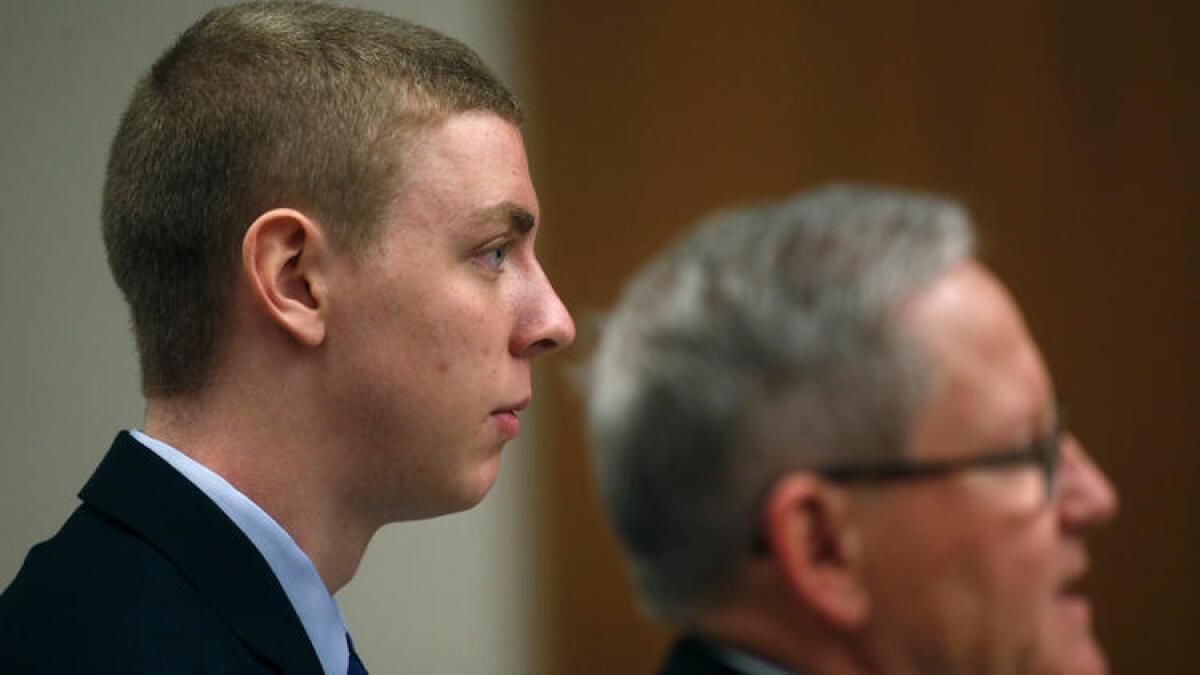 Former Stanford student and athlete Brock Turner appears in a Palo Alto courtroom on Feb. 2, 2015.