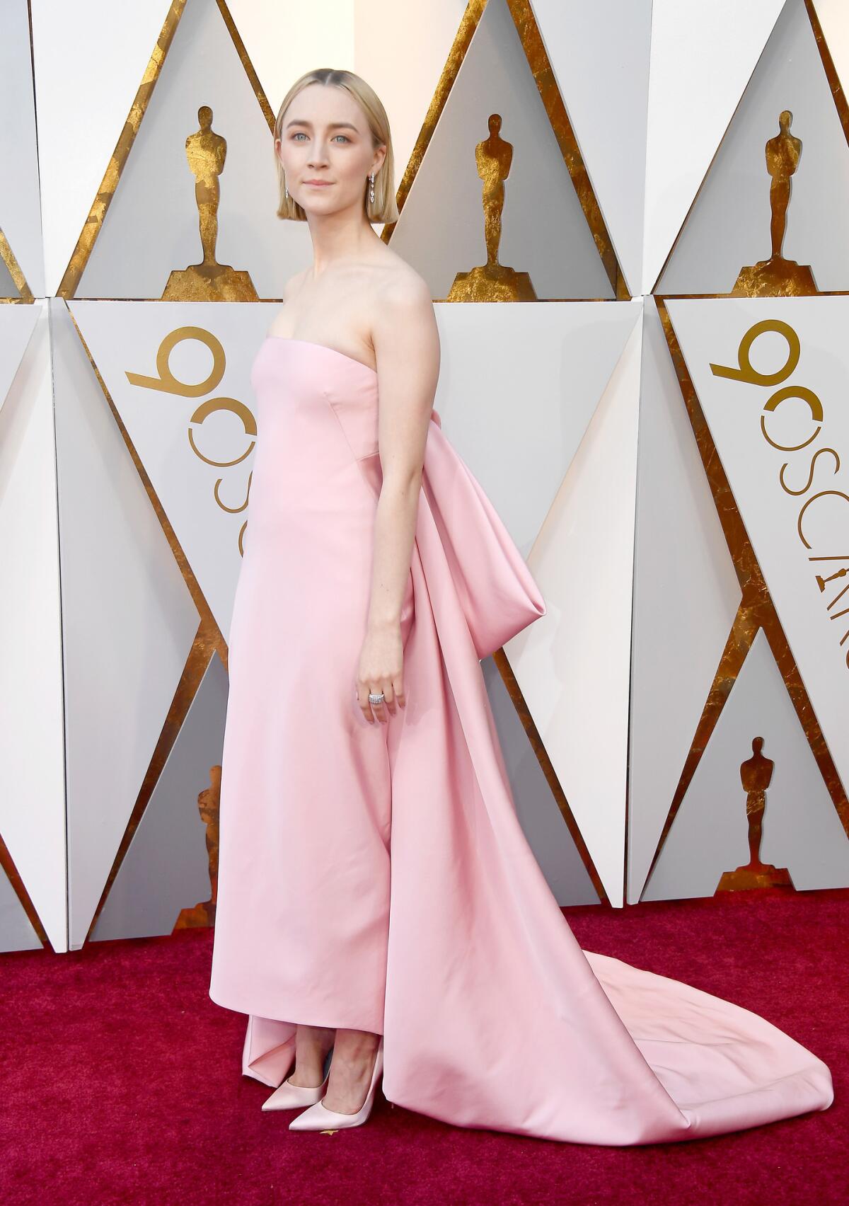 Actress Saoirse Ronan in a Calvin Klein By Appointment gown at the 90th Academy Awards in Los Angeles on March 4, 2018.