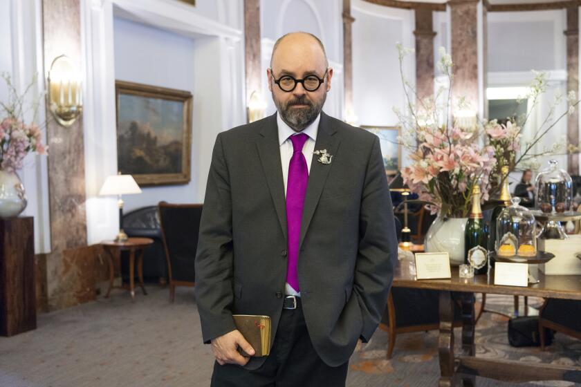 Bestseller author Carlos Ruiz Zafon, photographed on the occasion of the publishing of his novel 'The Labyrinth of the Spirits' at the Atlantic hotel in Hamburg, Germany, 5 April 2017. Photo by: Christophe Gateau/picture-alliance/dpa/AP Images