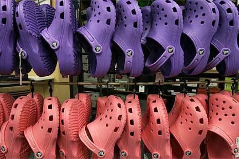 A rack of crocs is shown in 2006, during the shoes' glory days of retail.