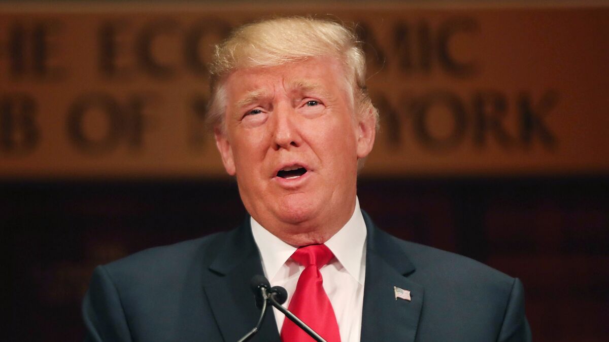 Republican presidential candidate Donald Trump speaks at a lunch hosted by the Economic Club of New York last week.