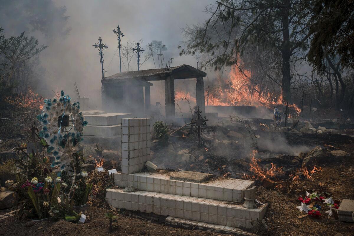 Un incendio forestal quema parte de un cementerio el lunes 25 de marzo de 2024