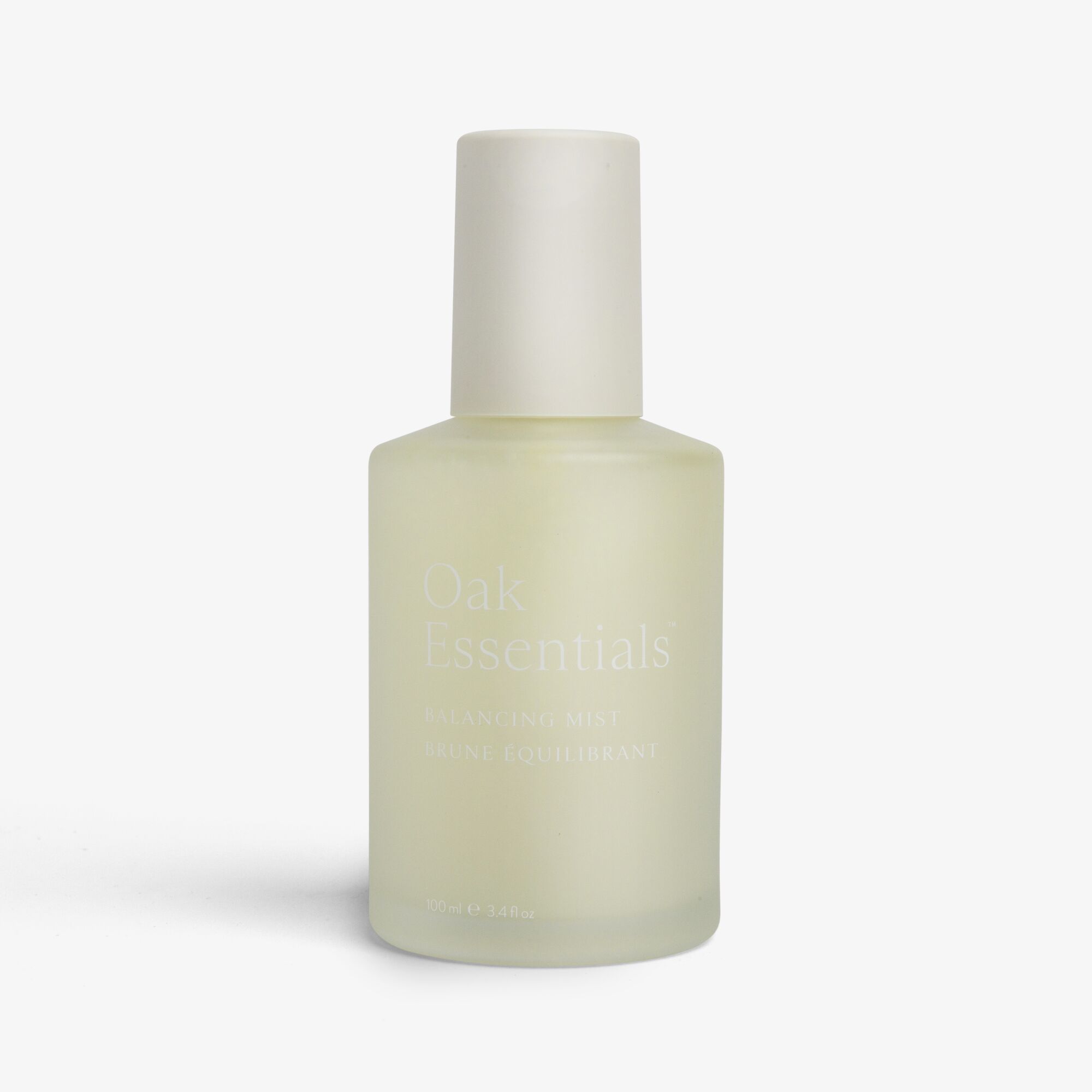 Oak Essentials Balancing Mist cream bottle on a white background