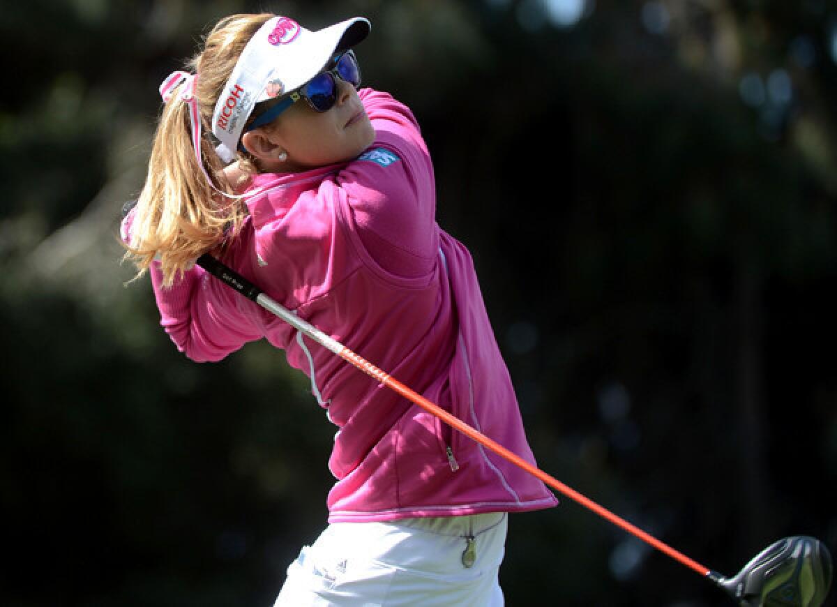 Paula Creamer follows through on her tee shot at No. 2 during the first round of the Kia Classic on Thursday.