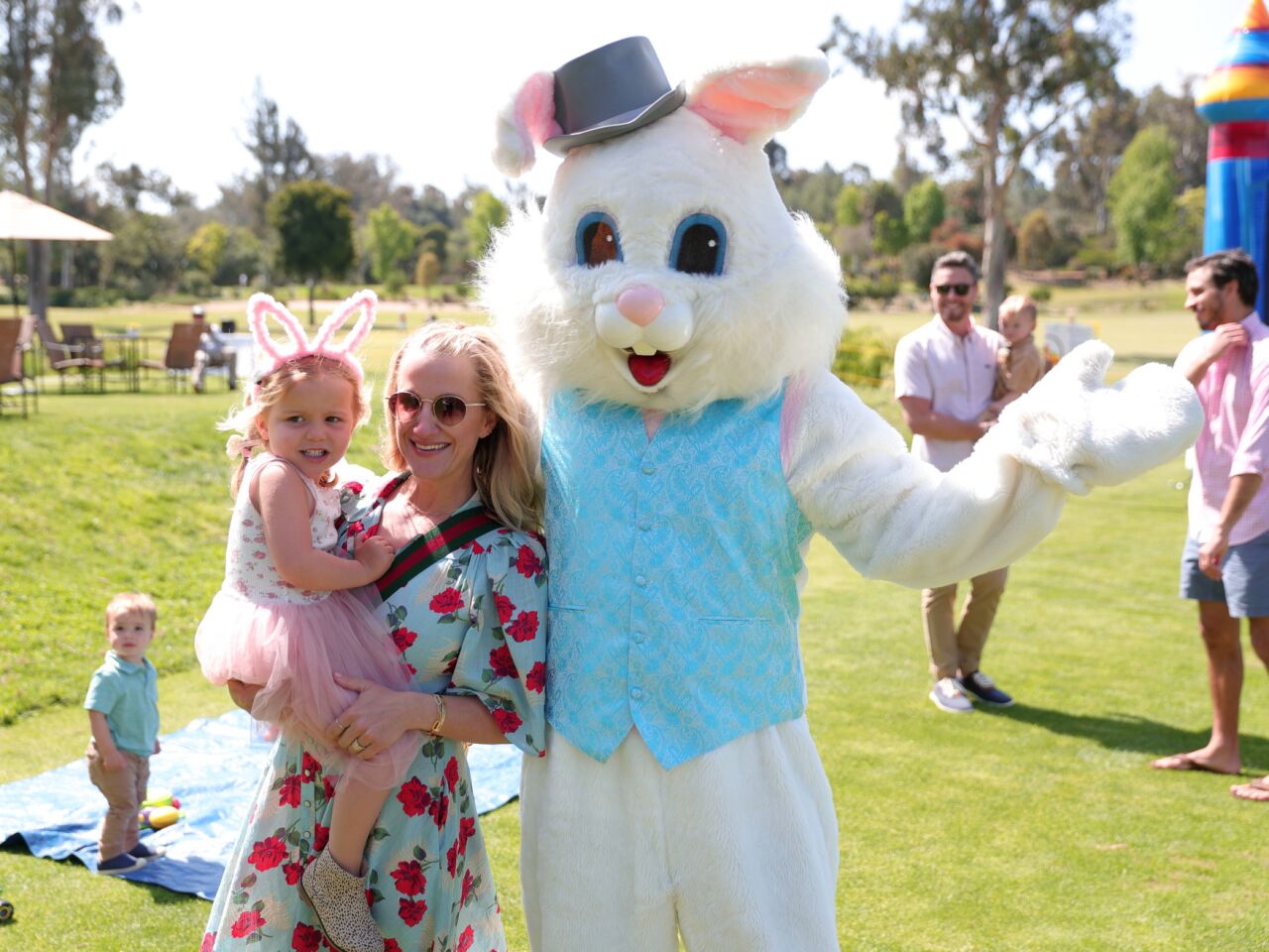 Grace and Heidi Stevens visit with the Easter Bunny