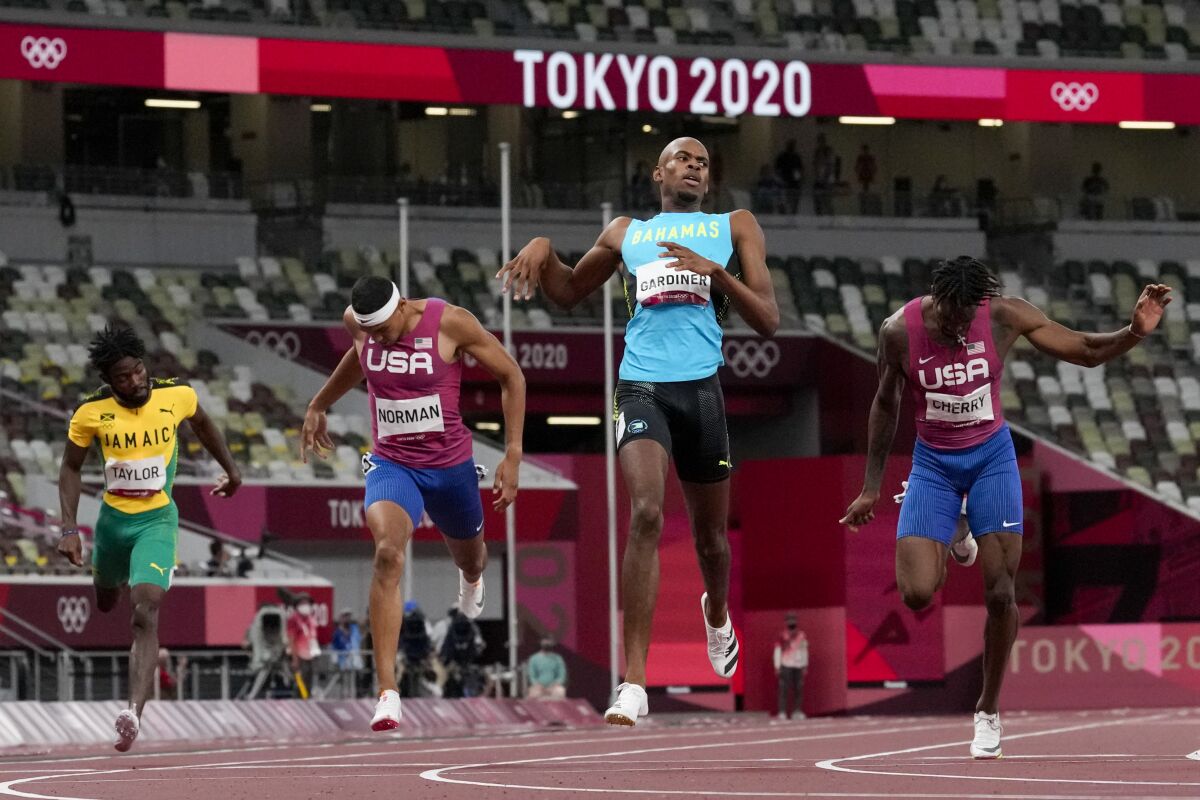 Steven Gardiner races to win the men's 400-meter final at the Tokyo Olympics