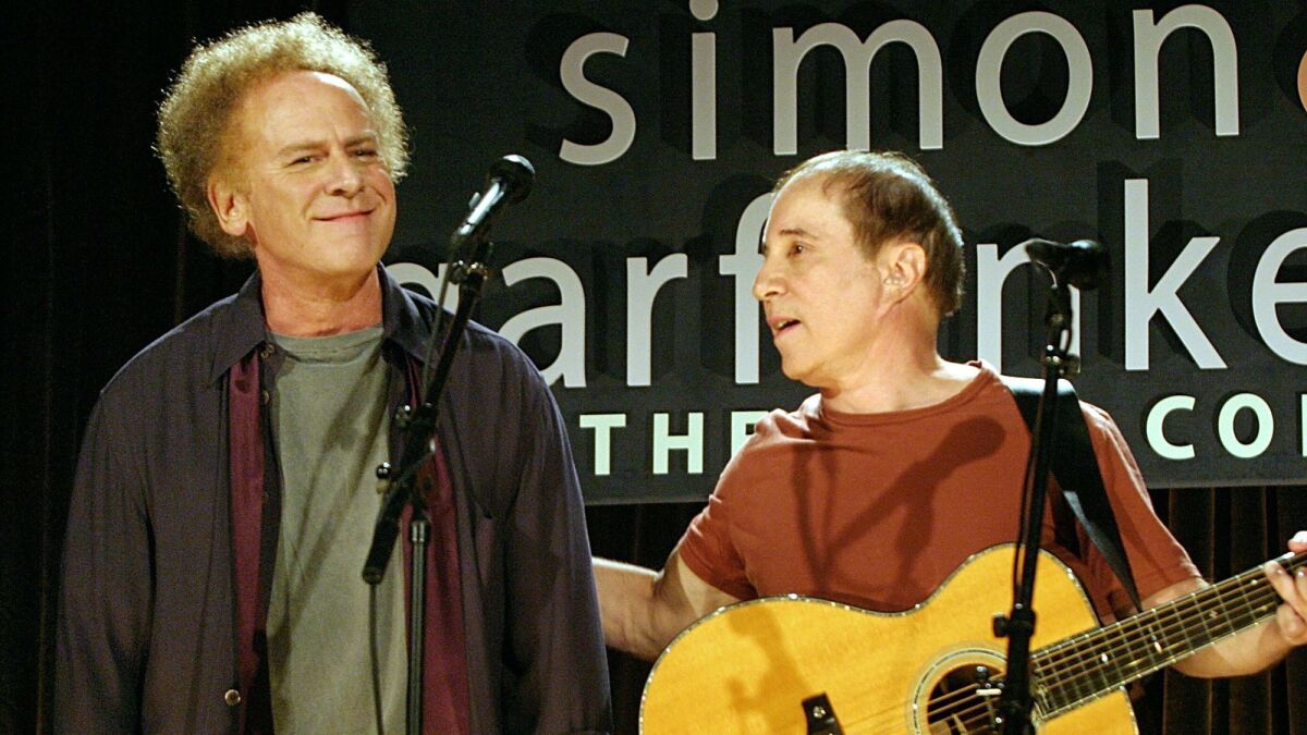 Art Garfunkel and Paul Simon in New York announcing their 2003 Old Friends reunion tour, their first in 20 years.