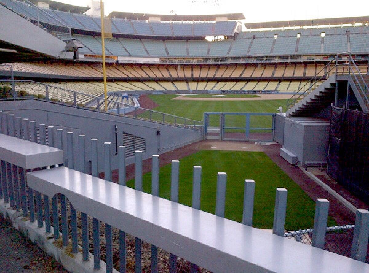 A view from above the visiting team's bullpen at Dodger Stadium.