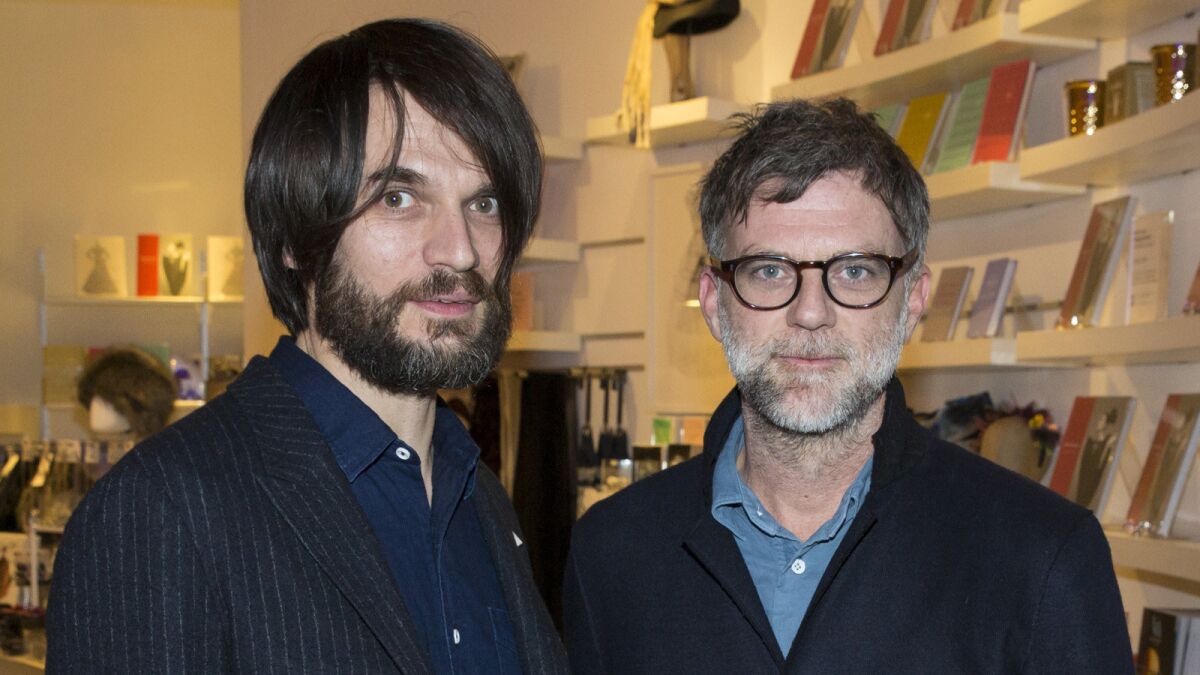 Jonny Greenwood, left, and director Paul Thomas Anderson at a screening of "Phantom Thread" at the Victoria and Albert Museum on Jan. 27, 2018 in London.