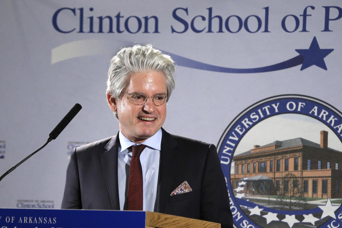 David Brock, founder of Correct the Record, speaks at the Clinton School of Public Service in Little Rock, Ark., in March.