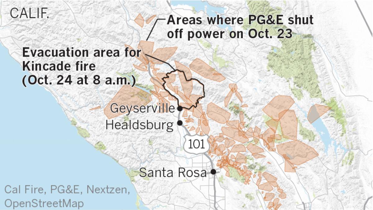Evacuation orders were in place for communities north of Healdsburg early Thursday morning.