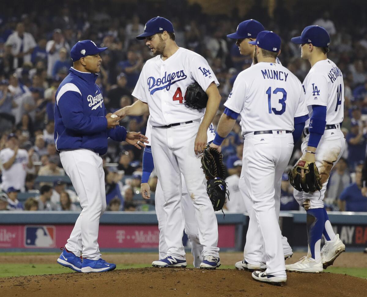 Rich Hill is removed from the game by Dave Roberts.