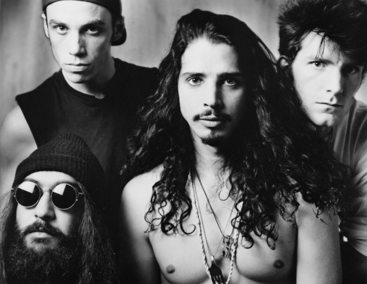 Soundgarden, with San Diego-born drummer Matt Cameron top left, is a nominee for the 2020 Rock & Roll Hall of Fame inductions. Lead singer Chris Cornell, third from left, committed suicide in 2017. The above photo shows the band in the early 1990s.