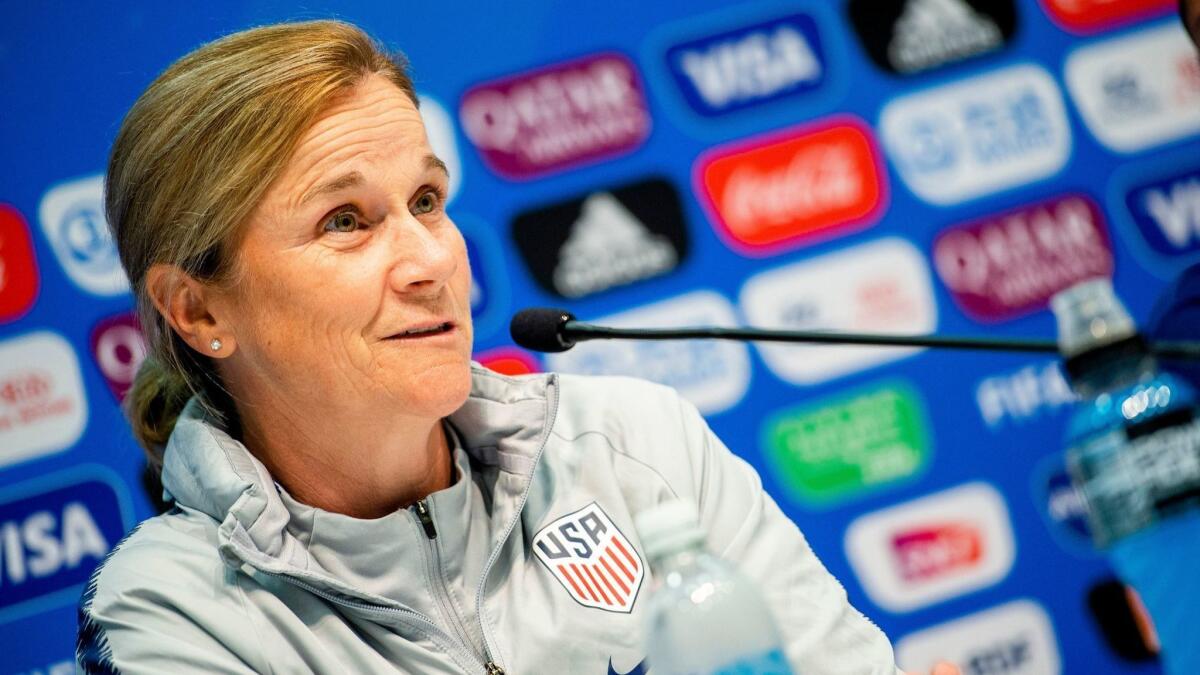 U.S. coach Jill Ellis speaks during a news conference in Le Havre, France, on June 20. Ellis will coach in her 125th match as U.S. women's national team coach at the World Cup on Friday.