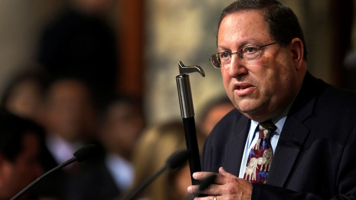 Los Angeles City Councilman Paul Koretz, pictured in 2013, arguing for a ban on the use of bullhooks on elephants.