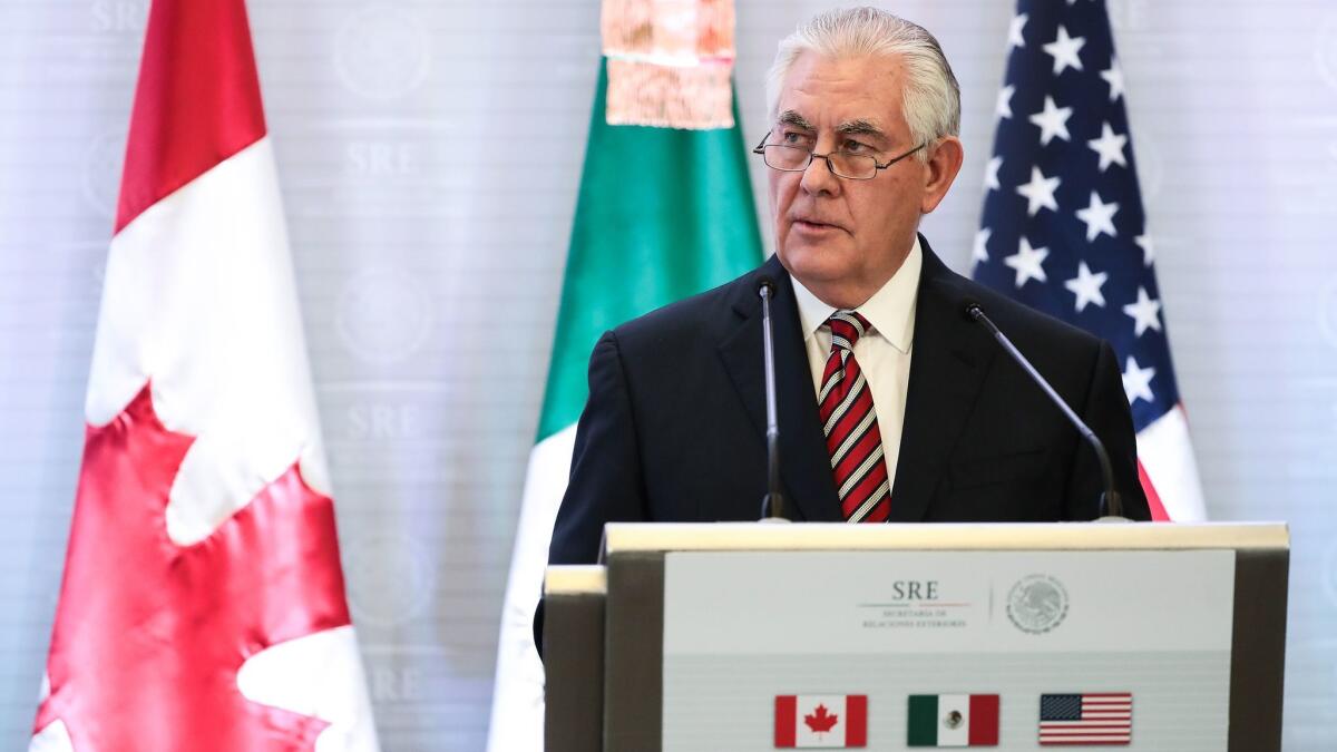 Secretary of State Rex Tillerson met with the Mexican and Canadian foreign ministers about trying to renegotiate the NAFTA agreement.