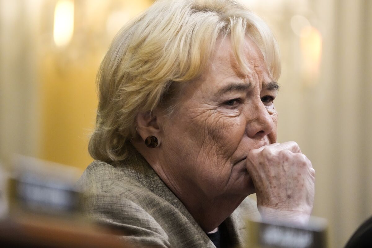 Rep. Zoe Lofgren (D-San Jose) watches footage of the riot during Thursday's hearing. 