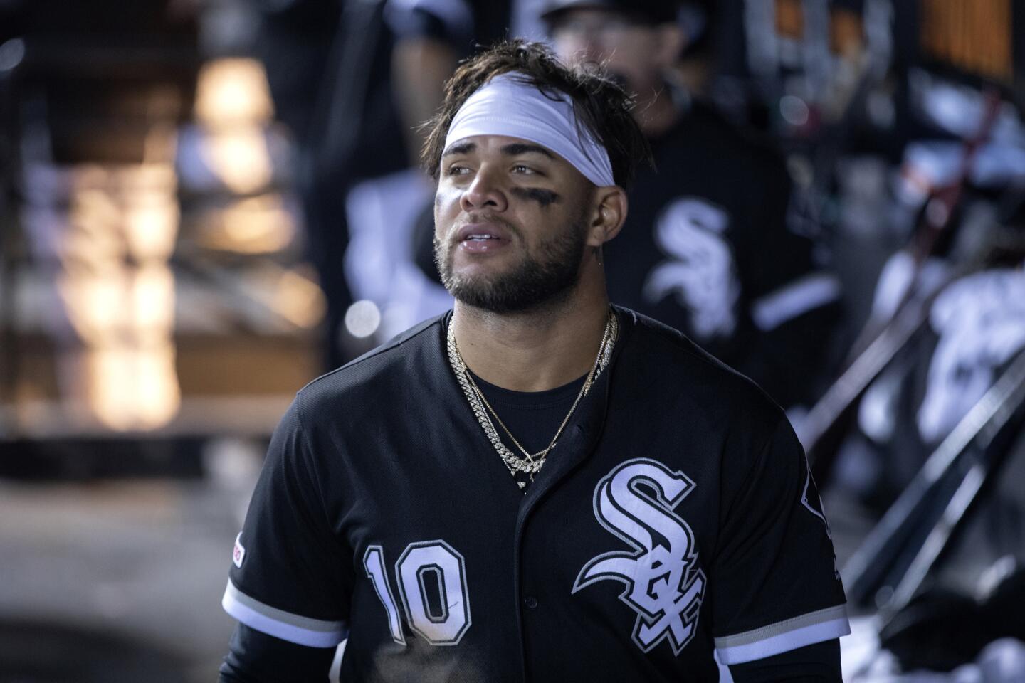 Yoan Moncada in the dugout during the sixth inning of a game against the Red Sox at Guaranteed Rate Field on May 3, 2019.