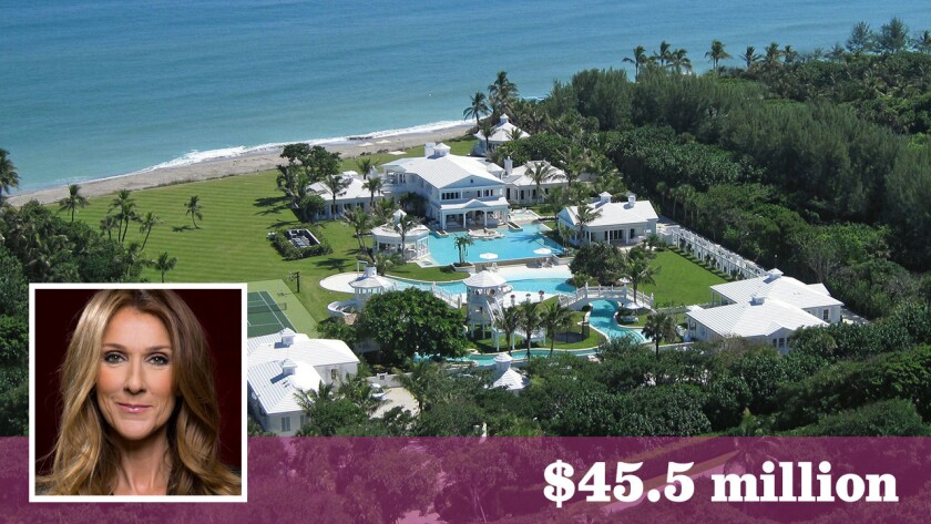 Grammy-winning singer Celine Dion has dropped the price on her oceanfront compound on Jupiter Island, Fla., to $45.5 million, down from $72.5 million.