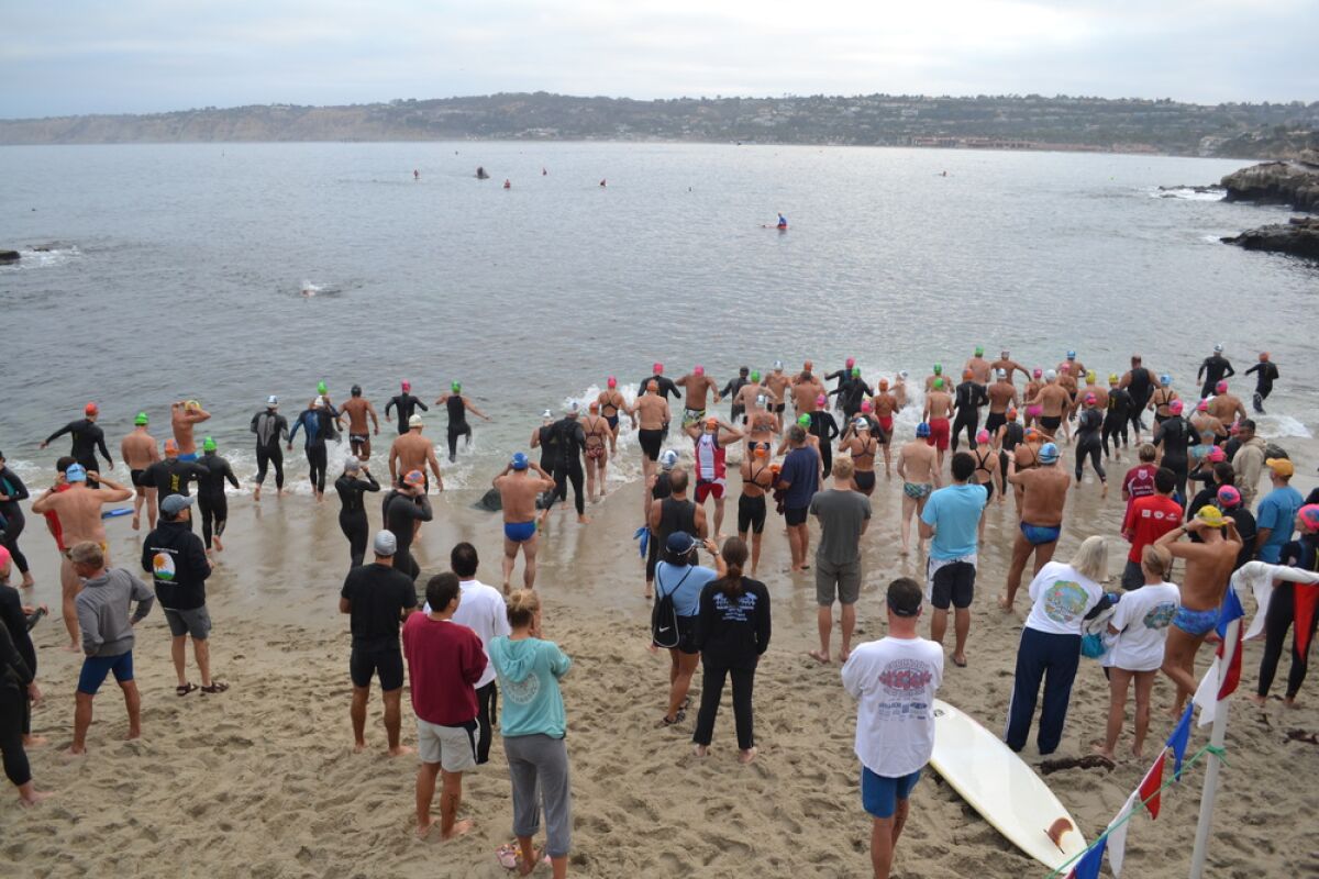 Swimmers gather for a past La Jolla Cove 10-Mile Relay.