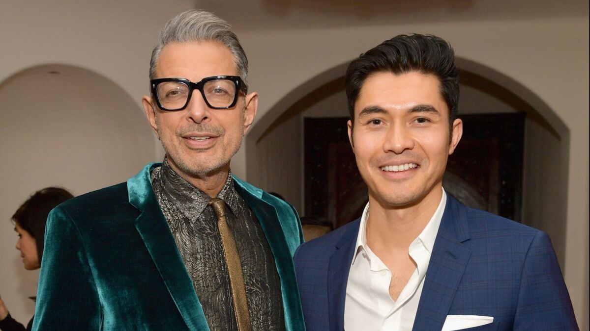 Jeff Goldblum, left, and Henry Golding at the 2018 GQ Men of the Year Party at a private residence in Beverly Hills on Dec. 6.