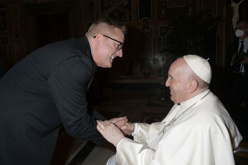 Aaron Bianco meets Pope Francis at the Vatican.