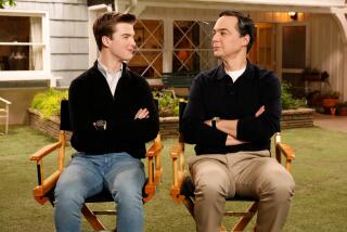 Iain Armitage and Jim Parsons on the set of "Young Sheldon" in 2024.
