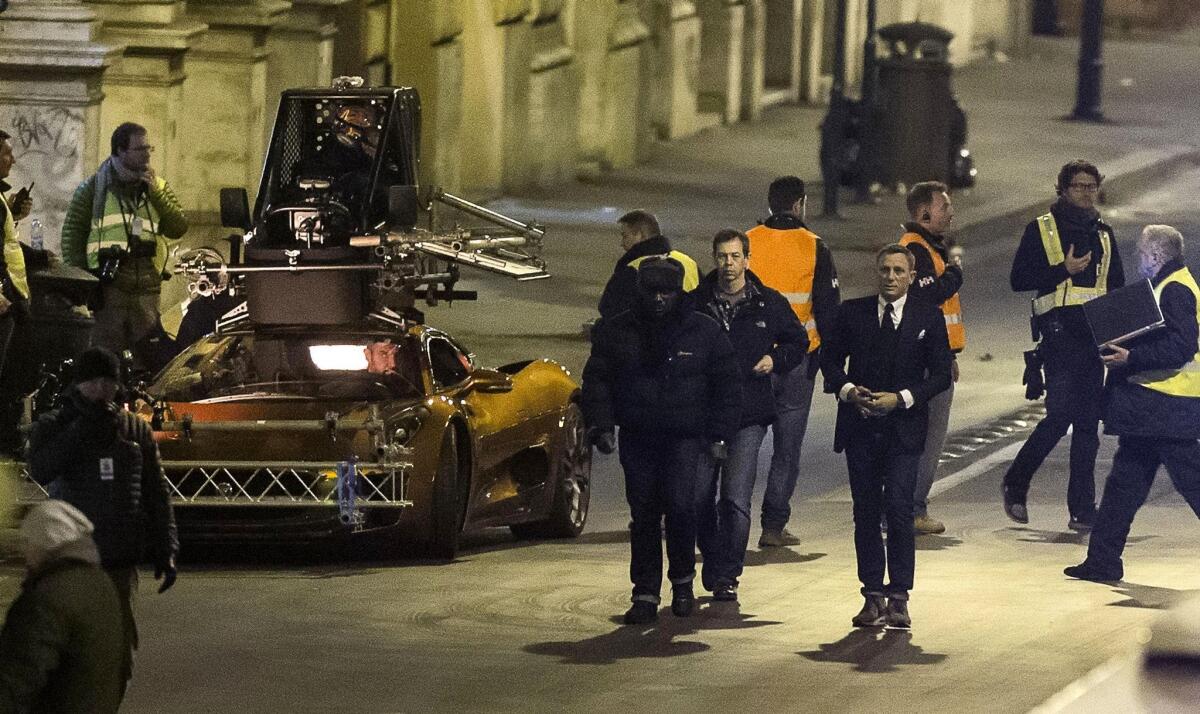 Actor Daniel Craig, center right, during the shooting of "Spectre" in Rome in February.