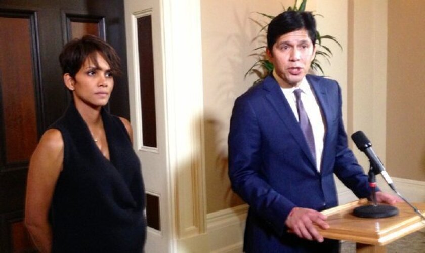 Actress Halle Berry joined Sen. Kevin de Leon (D-Los Angeles) at the Capitol on Tuesday to testify for a bill that would limit paparazzi.