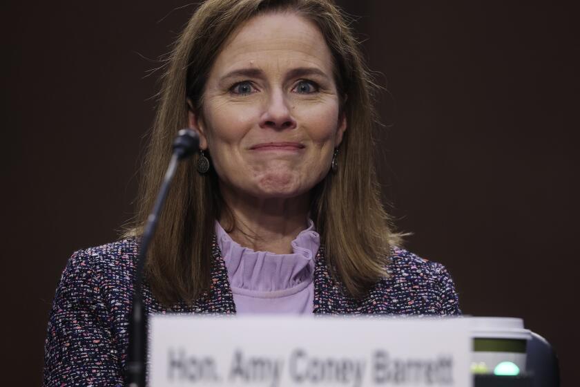 Supreme Court nominee Amy Coney Barrett testifies during the third day of her confirmation hearings before the Senate Judiciary Committee on Capitol Hill in Washington, Wednesday, Oct. 14, 2020. (Jonathan Ernst/Pool via AP)